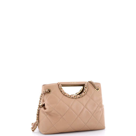 Chanel Small Cutout Woven Chain Handle Satchel Quilted Caviar - Picture 2 of 6